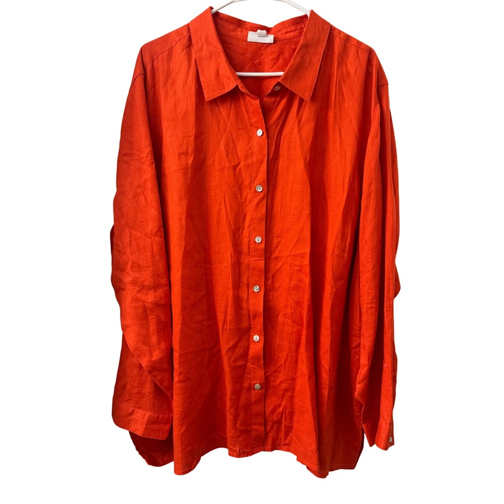 J. Jill Love Linen Orange Button Down Shirt Womens 4X Plus Size Long Sleeve